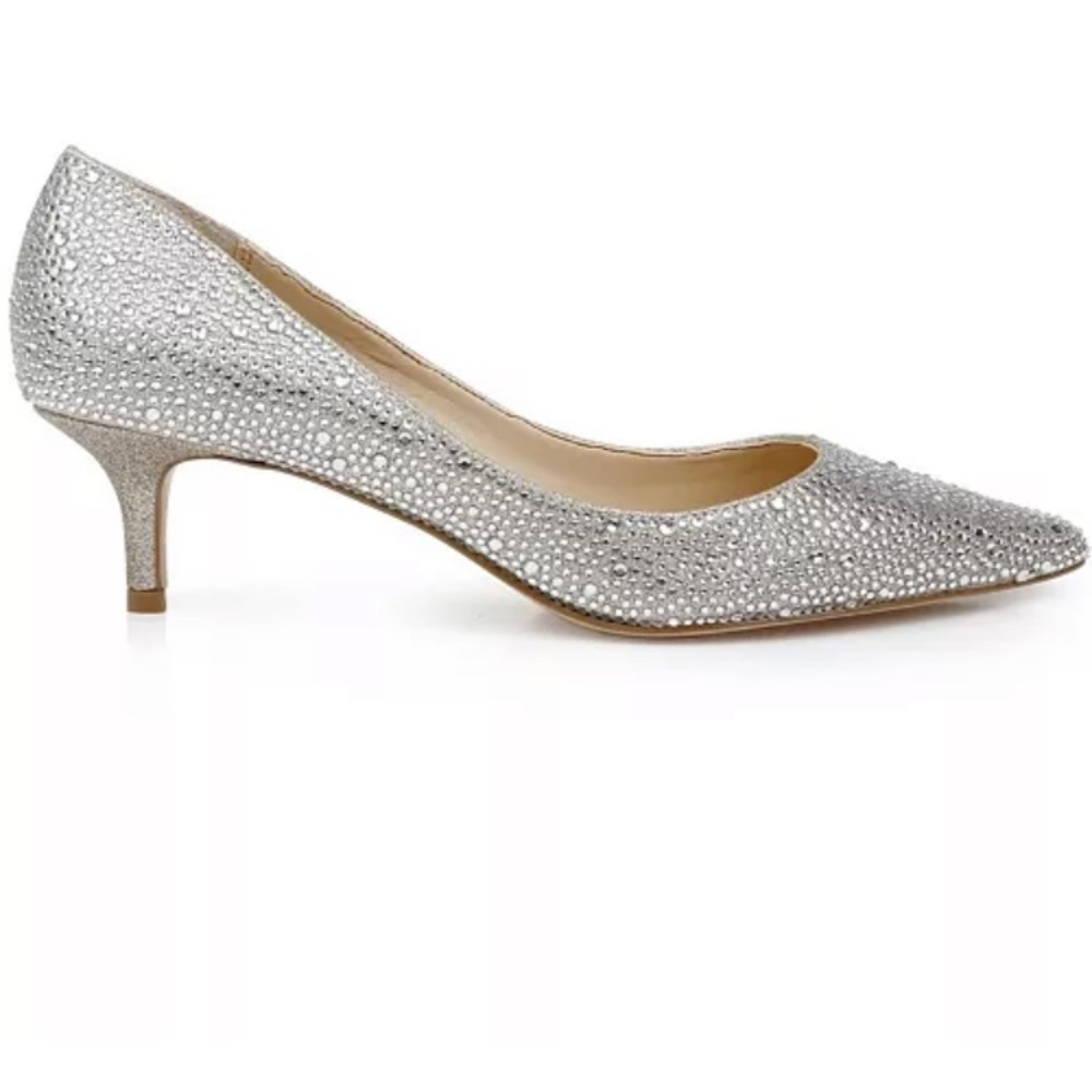 Badgley Mischka Frenchie Embellished Pointed-Toe Kitten Heel Pump gold tone 5.5